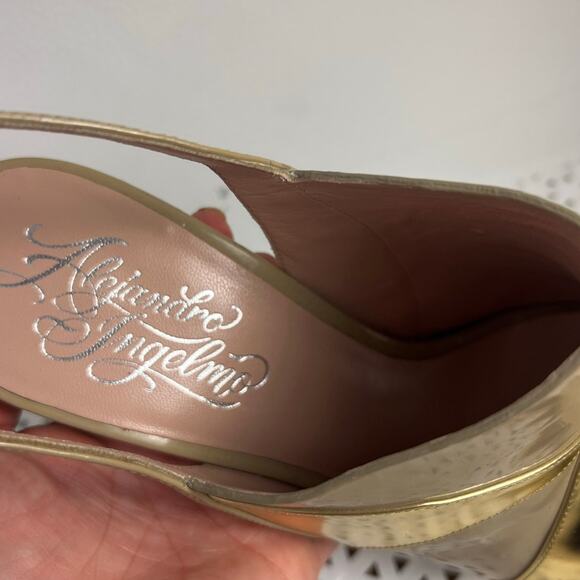 Alejandro Ingelmo Nude Gold Slingback Platform Heels Size 39 9 - Picture 9 of 10
